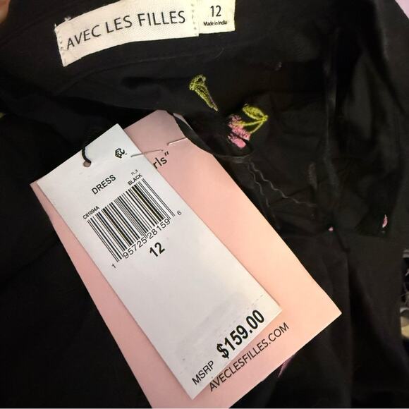 Avec Les Filles Women's Embroidered Ruffled-Hem Shirt Dress Black Sz 12 NWT - Picture 6 of 8